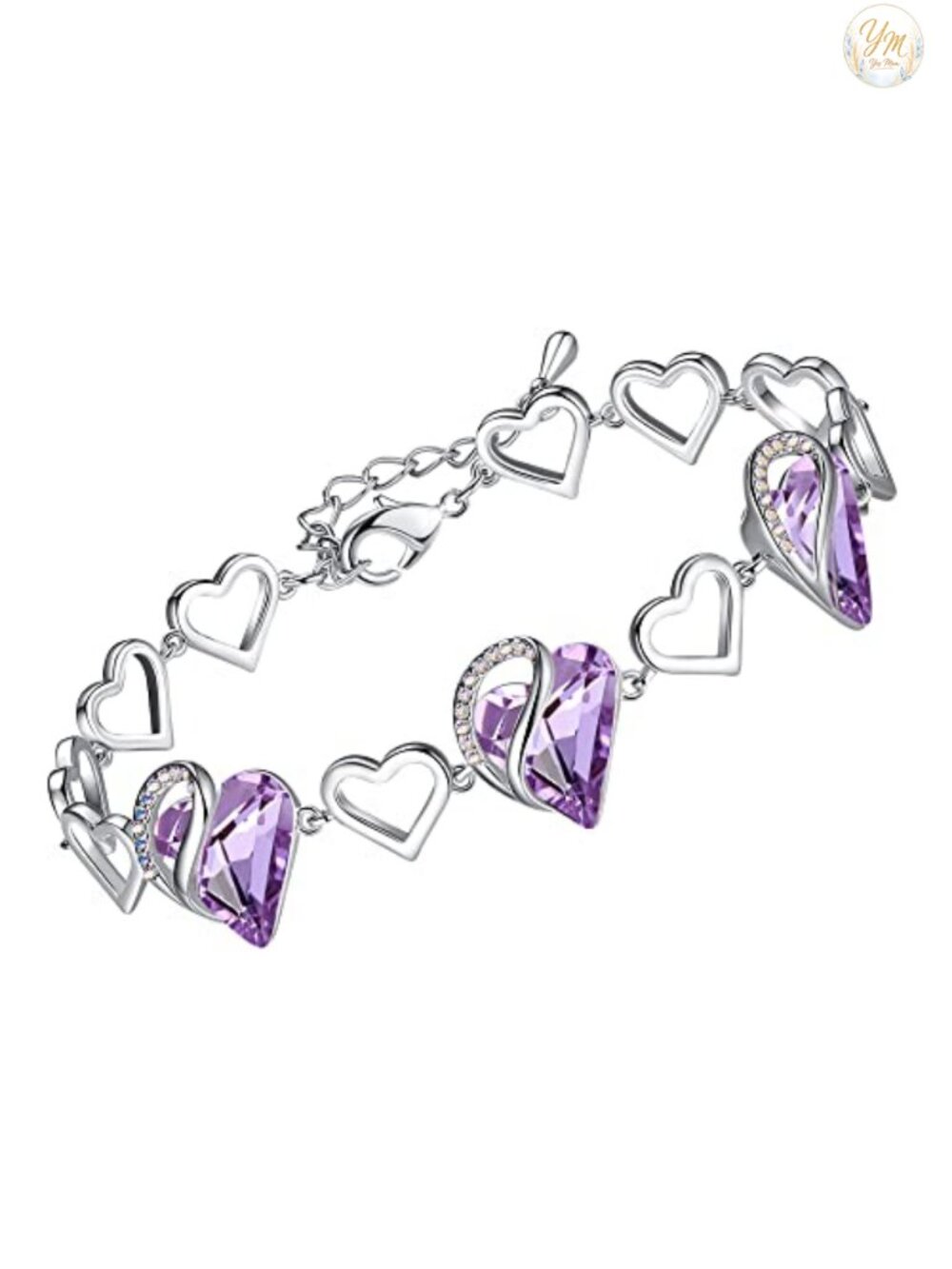 Silver Tone Rhodium Plated Brass Crystal Heart Infinity Link Bracelet for Women